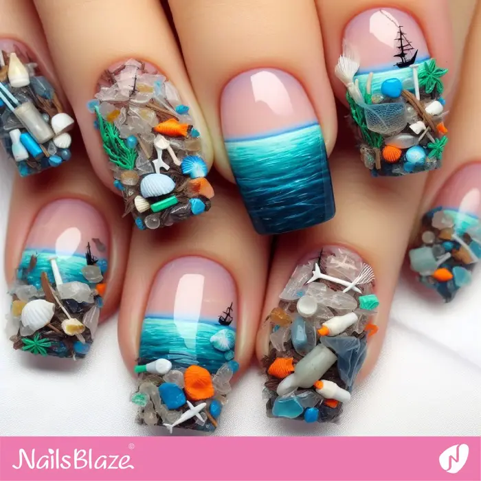 3D Plastic Design on Nails Against Ocean Pollution | Save the Ocean Nails - NB3102